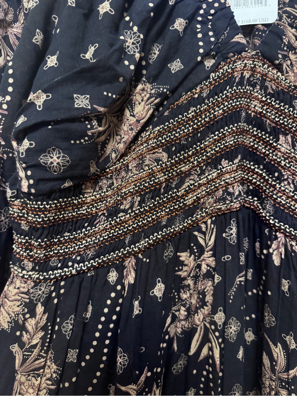 Free People Boho Golden Hour Maxi Dress Black Combo Small NWT - Picture 8 of 15